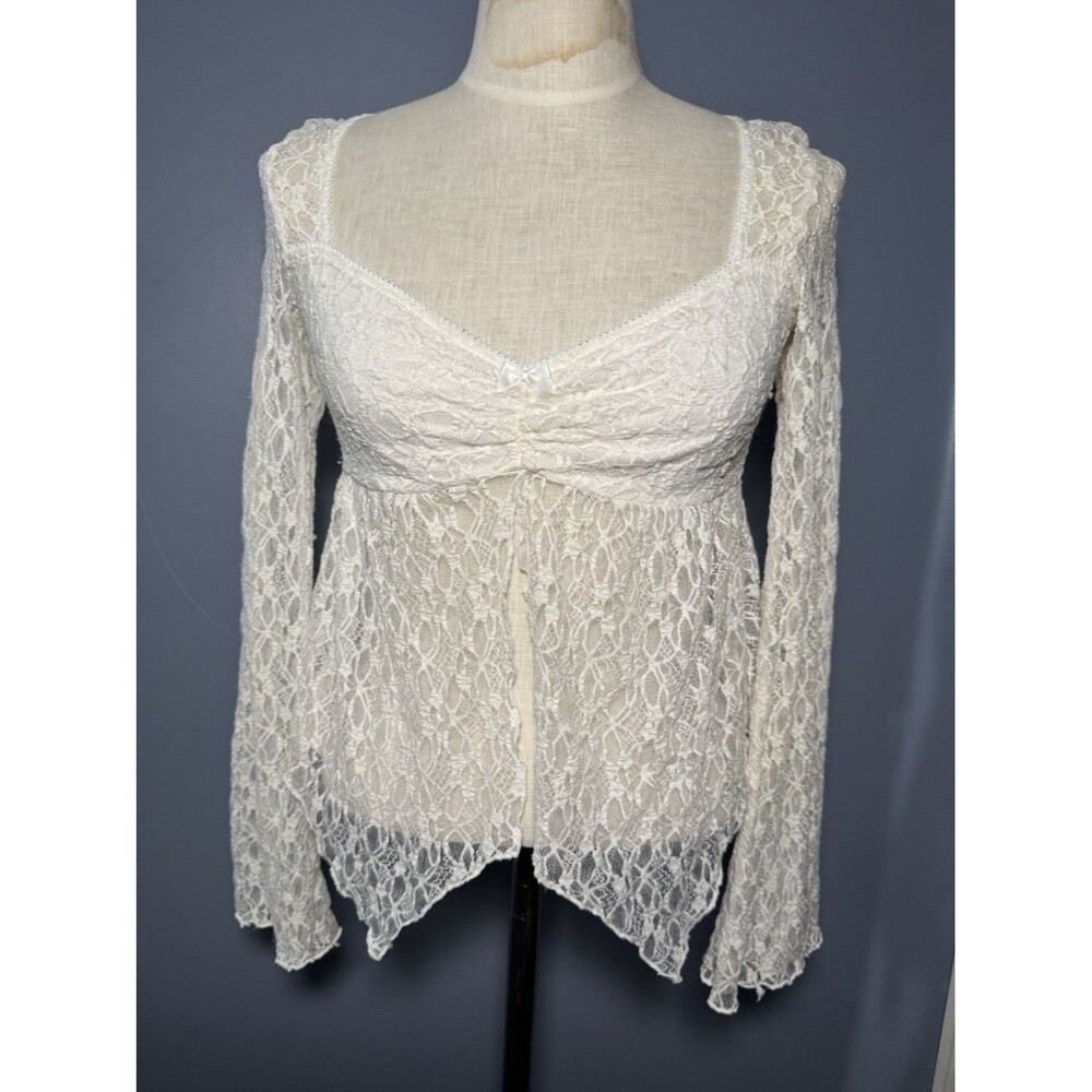 Kimchi Blue White Lace Babydoll Gypsy Fairycore Boho Whimsigoth Top Small (Stain